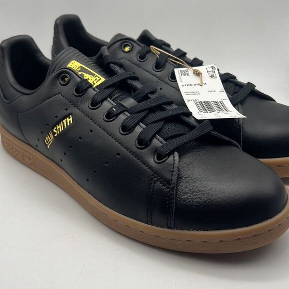 ADIDAS STAN SMITH Core Black Gum LEATHER casual ID1341 Shoes Men 10.5 NWB - Picture 1 of 11